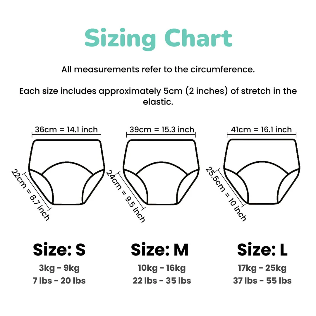Loondie potty training underwear sizing chart