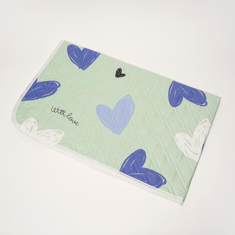 Loondie Waterproof DreamMat Blue Hearts pattern. 
